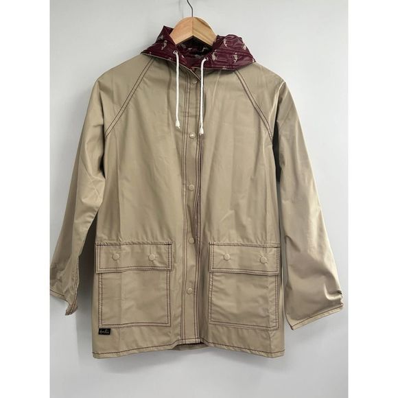 Aqua Sheen Vintage Women' Burgundy/Tan Whales Reversible Hoodie‎ Raincoat Small - Picture 6 of 10